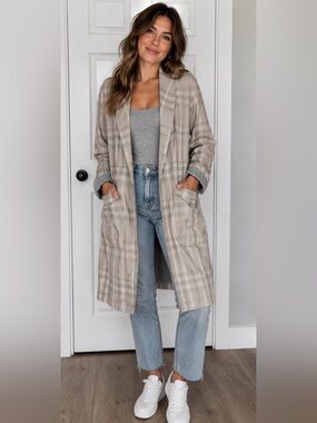 Burberry Beige Plaid Trench Coat